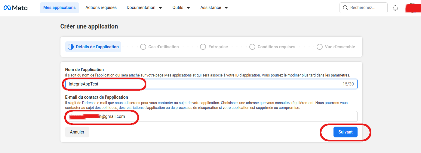 Nom de l'application
