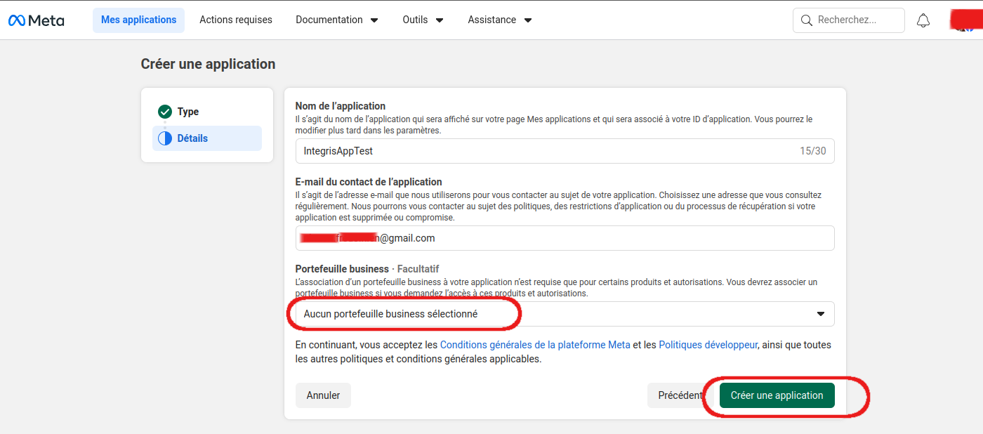 Créer application